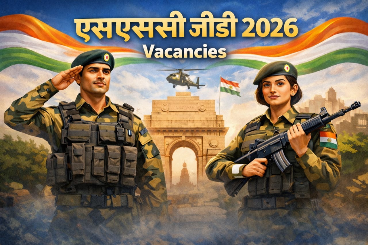 SSC GD 2026 भारतीय फीचर इमेज भारतीय सैनिक इंडिया गेट तिरंगा पृष्ठभूमि